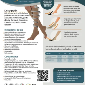 Calcetín compresión graduada 30-40 mmHg microfibra punta abierta con calzador